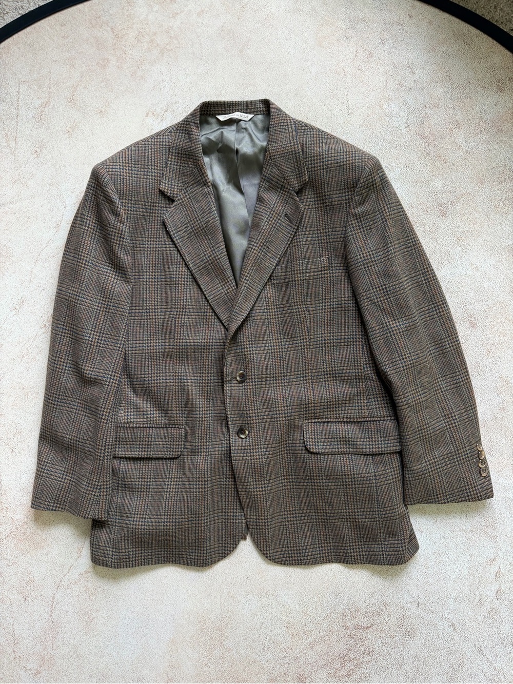 Stafford Brown Plaid Sport Coat with Subtle Check 100% Lambs Wool